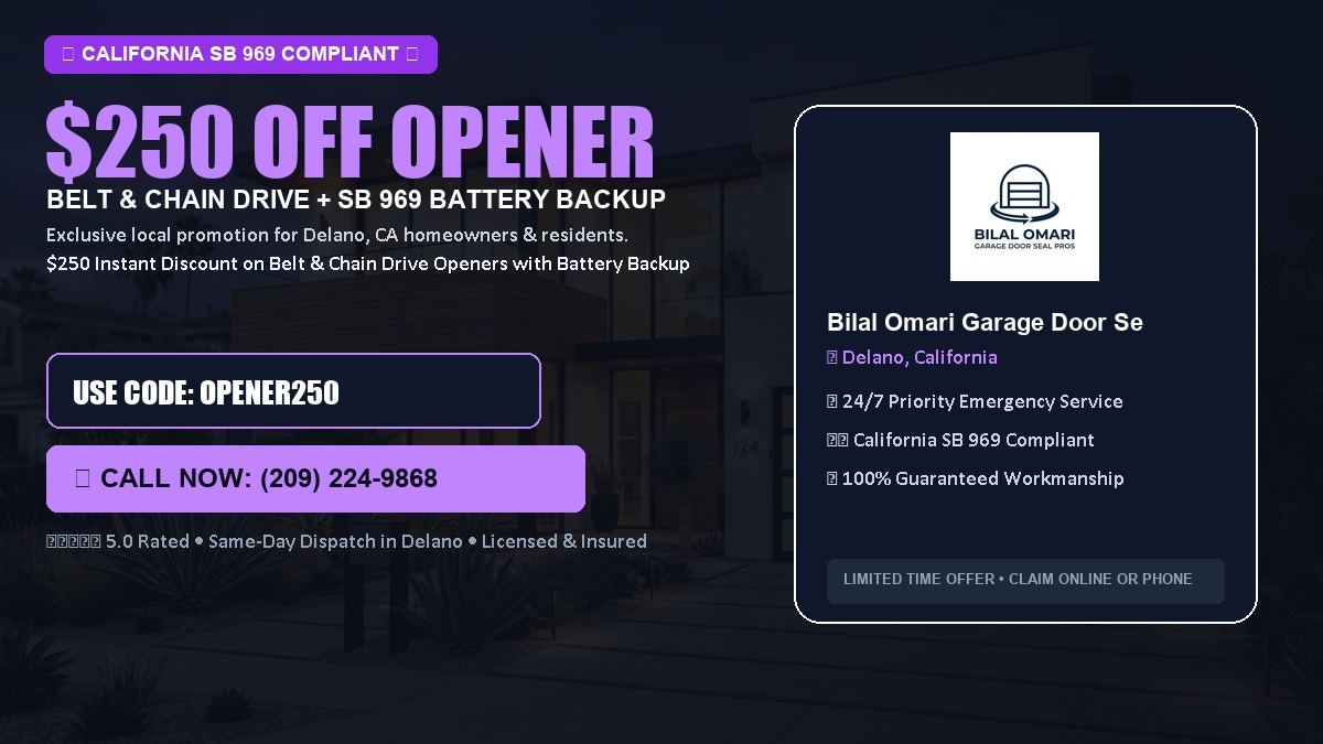 $250 OFF Smart Garage Door Opener Installation (Belt & Chain Drive with California SB 969 Battery Backup) in Delano, CA