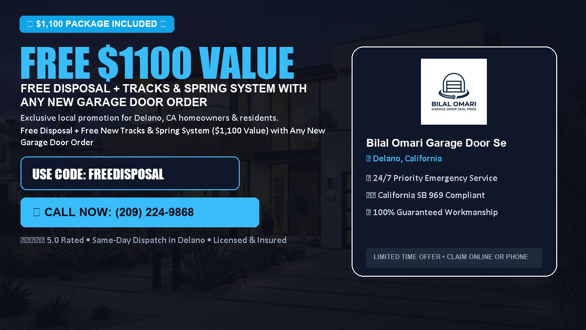 Free Disposal + Free New Tracks & Spring System with Any New Garage Door Order ($1100 Value) in Delano, CA